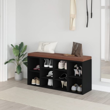 vidaXL Banco zapatero de madera contrachapada negro 103x30x48 cm