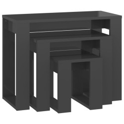 vidaXL Mesas apilables 3 piezas madera contrachapada gris brillante