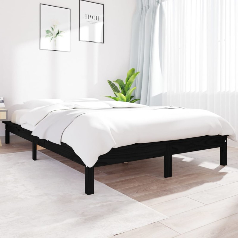 vidaXL Estructura de cama de madera maciza pino negra 150x200 cm vidaXL Estructura de cama de madera maciza pino negra 150x200 cm