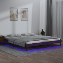 vidaXL Estructura de cama con LED madera maciza marrón miel 140x190 cm