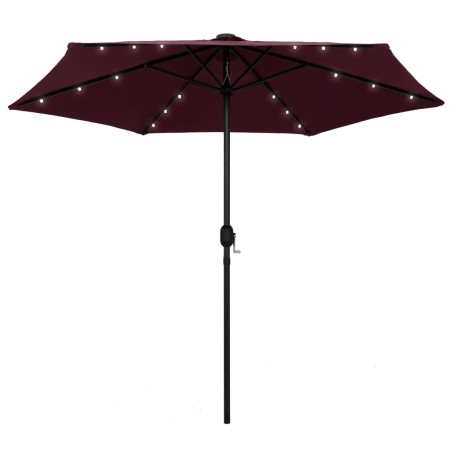 vidaXL Sombrilla con luces LED y palo de aluminio burdeos 270 cm