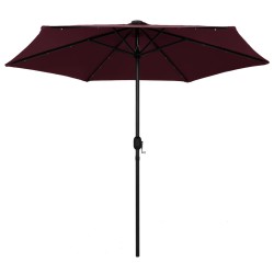 vidaXL Sombrilla con luces LED y palo de aluminio burdeos 270 cm
