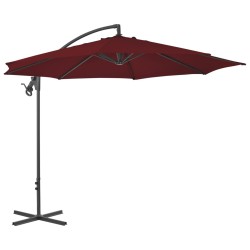 vidaXL Sombrilla voladiza con poste de acero rojo burdeos 300 cm