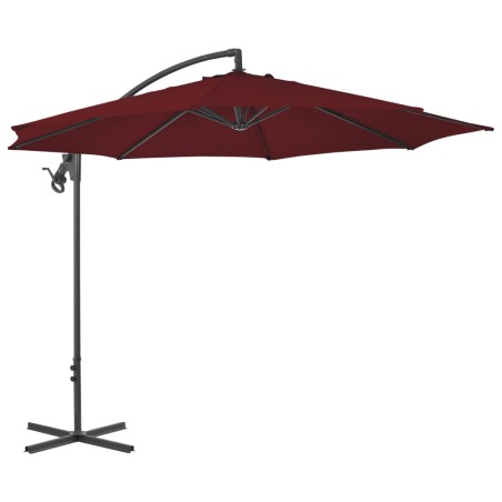 vidaXL Sombrilla voladiza con poste de acero rojo burdeos 300 cm