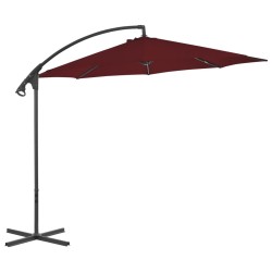 vidaXL Sombrilla voladiza con poste de acero rojo burdeos 300 cm