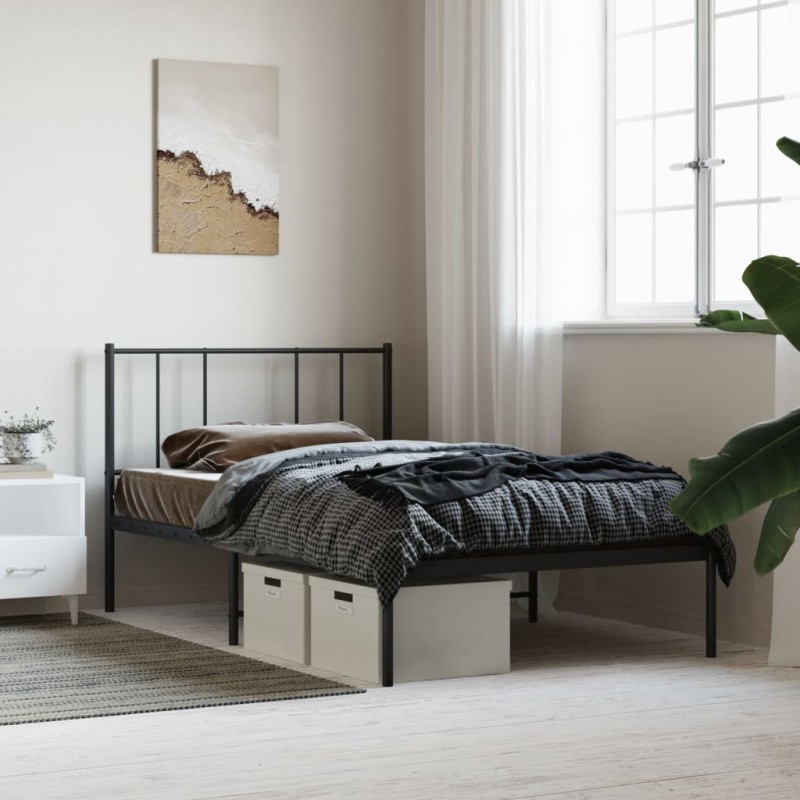 vidaXL Estructura de cama con cabecero metal negro 107x203 cm vidaXL Estructura de cama con cabecero metal negro 107x203 cm