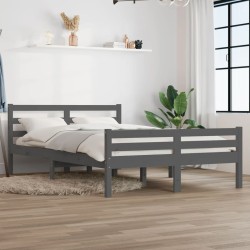 vidaXL Estructura de cama doble madera maciza gris 135x190 cm