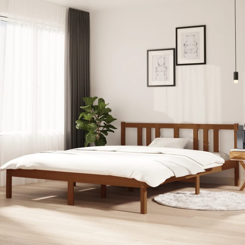 vidaXL Estructura de cama king madera maciza marrón miel 150x200 cm vidaXL Estructura de cama king madera maciza marrón miel 150x200 cm