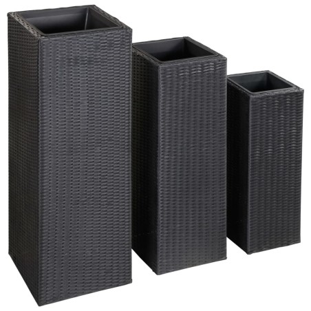 vidaXL Conjunto de arriates de ratán sintético negro 3 piezas