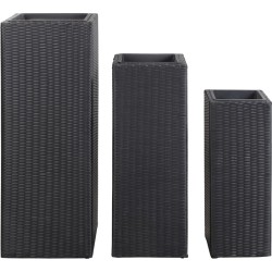 vidaXL Conjunto de arriates de ratán sintético negro 3 piezas