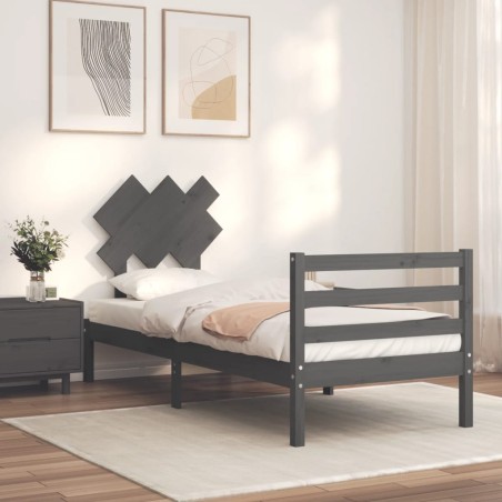 vidaXL Estructura de cama con cabecero madera maciza gris 90x200 cm