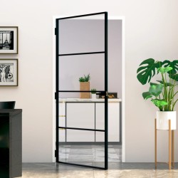 vidaXL Puerta de interior vidrio templado y aluminio negro 93x201,5 cm