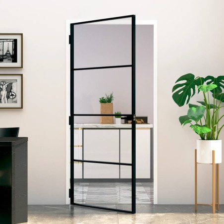 vidaXL Puerta de interior vidrio templado y aluminio negro 93x201,5 cm