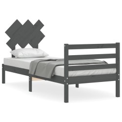 vidaXL Estructura de cama con cabecero madera maciza gris 90x200 cm