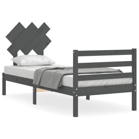 vidaXL Estructura de cama con cabecero madera maciza gris 90x200 cm