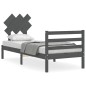 vidaXL Estructura de cama con cabecero madera maciza gris 90x200 cm