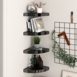 vidaXL Estantes flotantes esquina 4 uds MDF negro brillo 25x25x3,8 cm