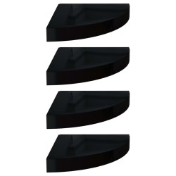 vidaXL Estantes flotantes esquina 4 uds MDF negro brillo 25x25x3,8 cm