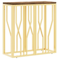 vidaXL Mesa consola acero inoxidable y madera maciza reciclada dorada