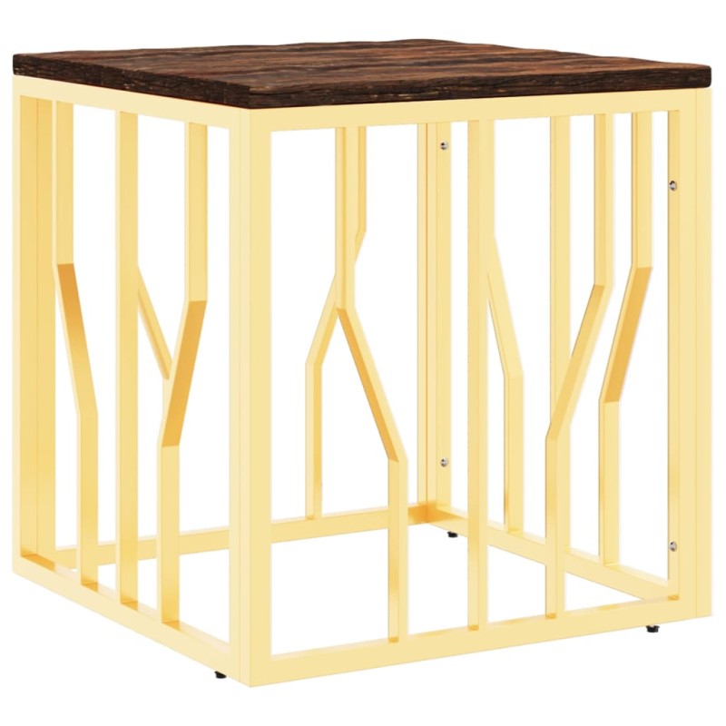 vidaXL Mesa de centro acero inoxidable madera maciza reciclada dorada vidaXL Mesa de centro acero inoxidable madera maciza reciclada dorada