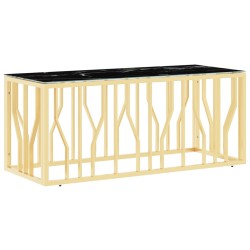 vidaXL Mesa de centro de acero inoxidable y vidrio dorada 110x45x45 cm