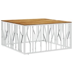 vidaXL Mesa de centro acero inoxidable y madera maciza acacia plateado