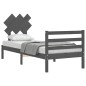 vidaXL Estructura de cama con cabecero madera maciza gris 90x200 cm