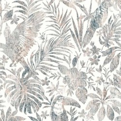 DUTCH WALLCOVERINGS Papel pintado hojas y tucán beige