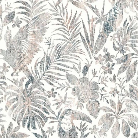 DUTCH WALLCOVERINGS Papel pintado hojas y tucán beige