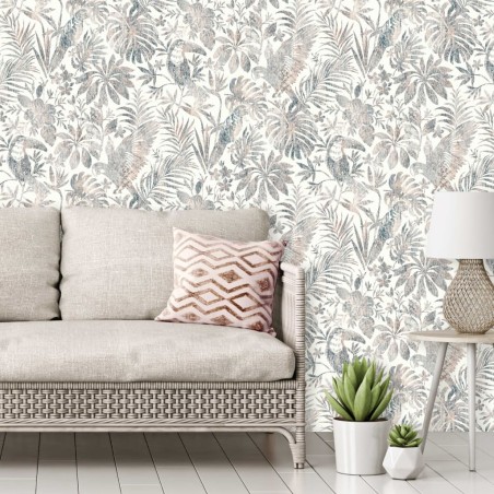 DUTCH WALLCOVERINGS Papel pintado hojas y tucán beige