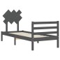 vidaXL Estructura de cama con cabecero madera maciza gris 90x200 cm