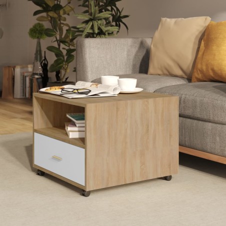 vidaXL Mesa de centro madera contrachapada blanco y roble 55x55x40 cm 