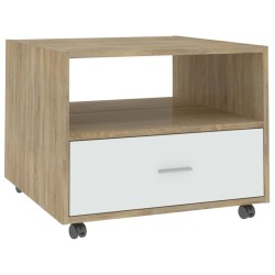 vidaXL Mesa de centro madera contrachapada blanco y roble 55x55x40 cm 