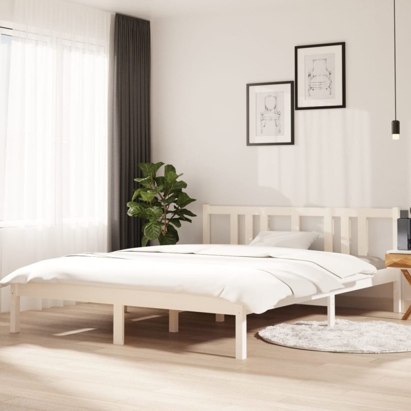 vidaXL Estructura de cama madera maciza blanco tamaño king 150x200 cm vidaXL Estructura de cama madera maciza blanco tamaño king 150x200 cm