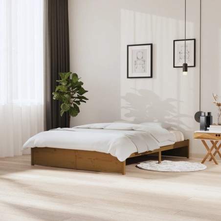 vidaXL Estructura cama king size madera maciza marrón miel 150x200 cm