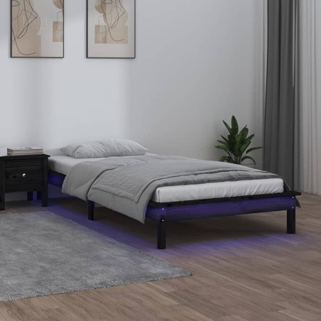 vidaXL Estructura de cama con LED madera maciza negra 100x200 cm