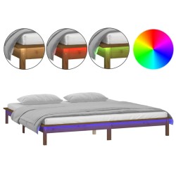 vidaXL Estructura de cama con LED madera maciza marrón miel 140x200 cm
