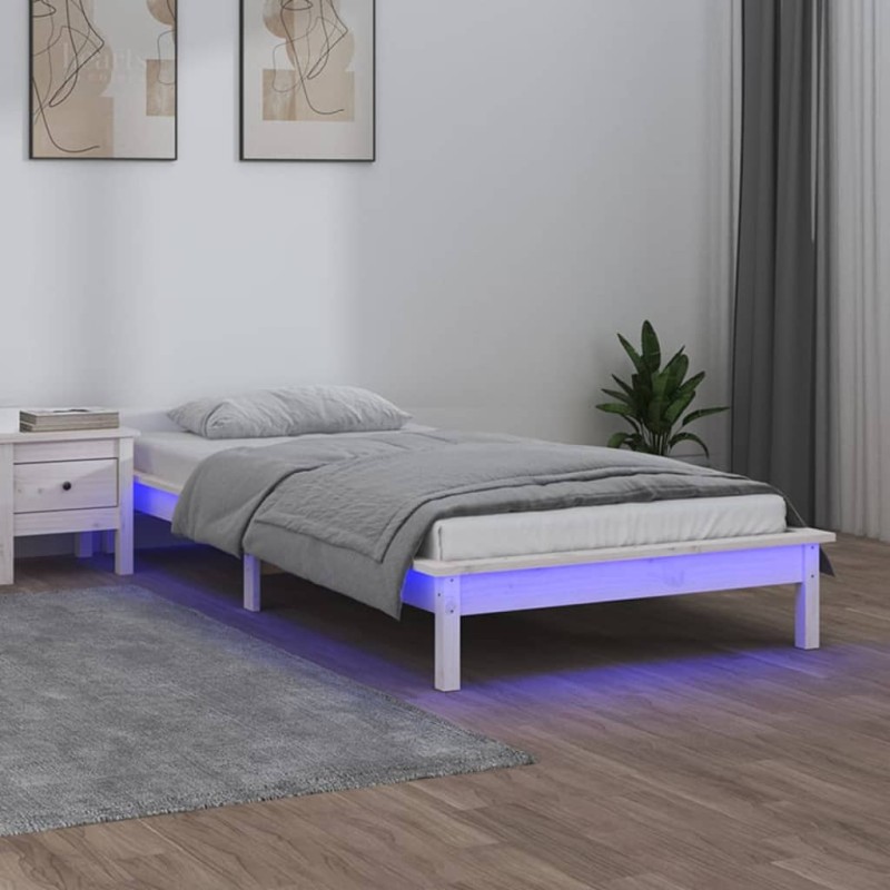 vidaXL Estructura de cama con LED madera maciza blanca 90x190 cm
