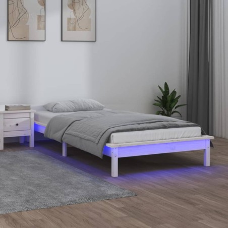 vidaXL Estructura de cama con LED madera maciza blanca 90x190 cm