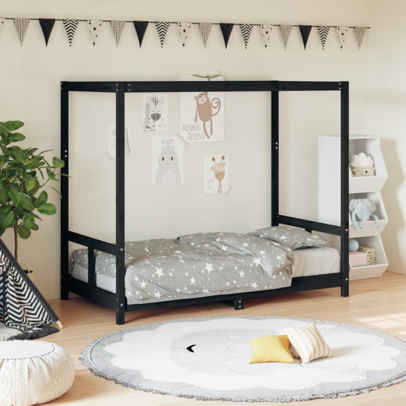 vidaXL Estructura de cama para niños madera de pino negro 80x160 cm vidaXL Estructura de cama para niños madera de pino negro 80x160 cm