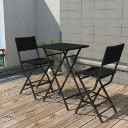 vidaXL Mesa y sillas de jardín plegables 3 pzs acero poli ratán negro