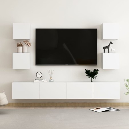 vidaXL Set de muebles de salón TV 6 piezas madera de ingeniería blanco