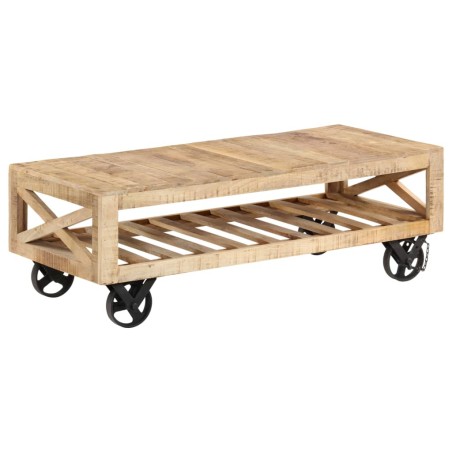 vidaXL Mesa de centro con ruedas madera maciza de mango 110x50x37 cm