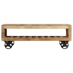 vidaXL Mesa de centro con ruedas madera maciza de mango 110x50x37 cm