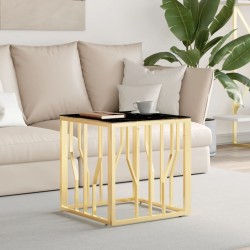 vidaXL Mesa de centro de acero inoxidable y vidrio dorada 50x50x50 cm