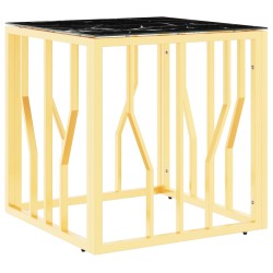 vidaXL Mesa de centro de acero inoxidable y vidrio dorada 50x50x50 cm