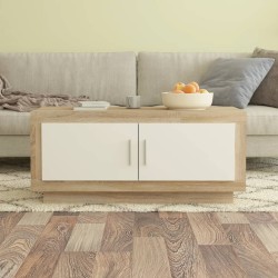 vidaXL Mesa de centro madera contrachapada blanco y roble 102x50x45 cm