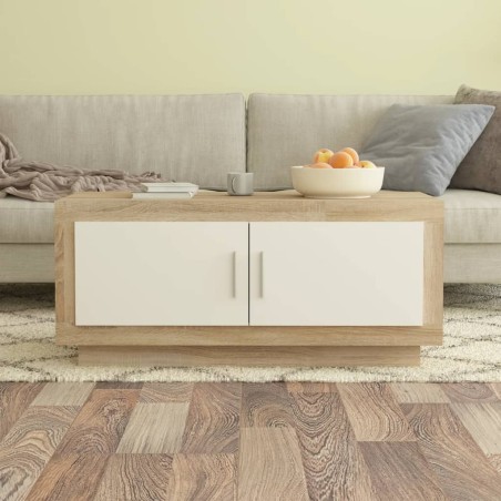 vidaXL Mesa de centro madera contrachapada blanco y roble 102x50x45 cm