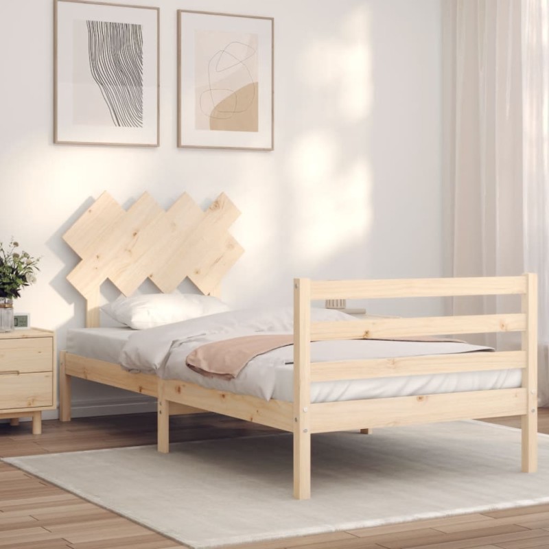 vidaXL Estructura de cama con cabecero madera maciza 90x200 cm vidaXL Estructura de cama con cabecero madera maciza 90x200 cm