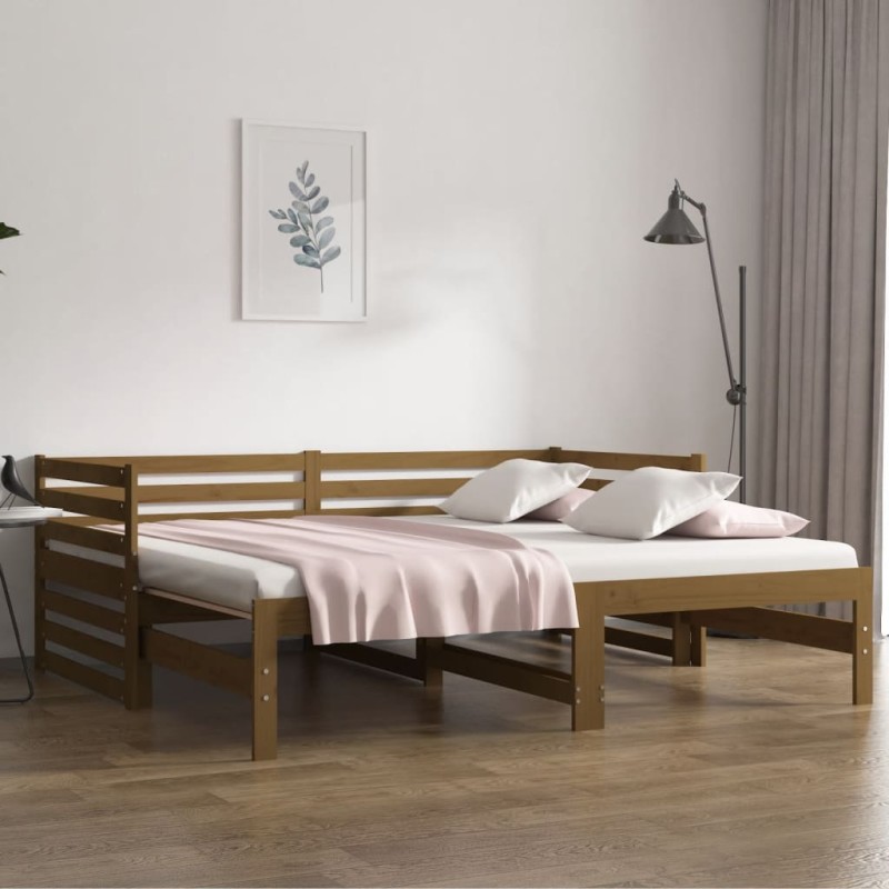 vidaXL Sofá cama extraíble madera maciza pino marrón miel 2x(90x190)cm vidaXL Sofá cama extraíble madera maciza pino marrón miel 2x(90x190)cm
